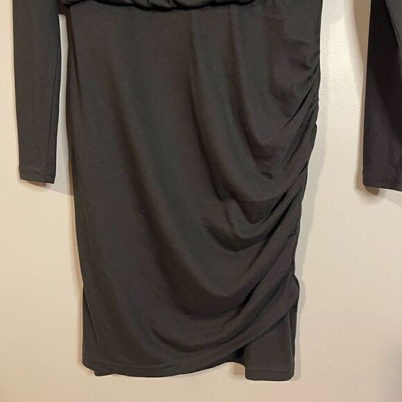 Nordstrom Leith Black Long Sleeve Side Skirt Ruching Mini Dress | SZ XS - Picture 7 of 10